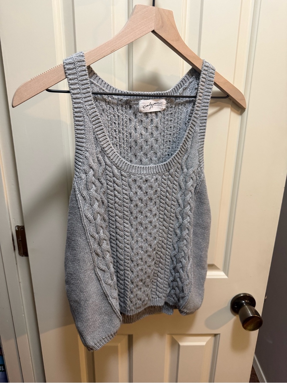 Carly Jean Los Angeles Light Gray Cable Knit V-Neck Tank